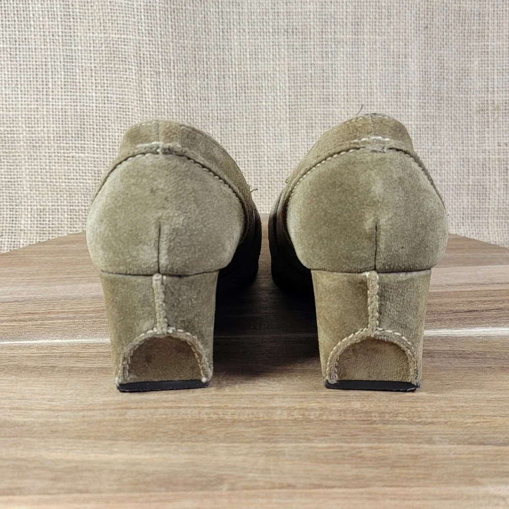 Aerosoles Suede Leather Wedge‎ Loafers Olive Buckle Comfort Heels Women's 5.5